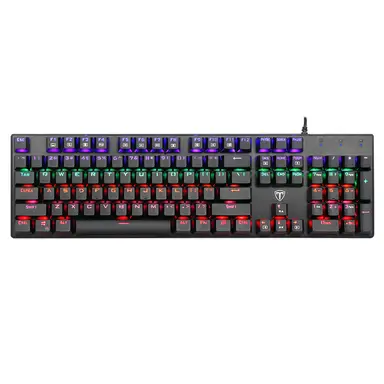 ET 100% Wired Mechanical Keyboard, QWERTY US layout, RGB 104 Keys Ultra-Slim LED Backlit USB Wired Keyboard with Blue Switch, Durable Abs Keycaps/Anti-Ghosting/Spill-Resistant Computer Keyboard for PC Mac Xbox Gamer