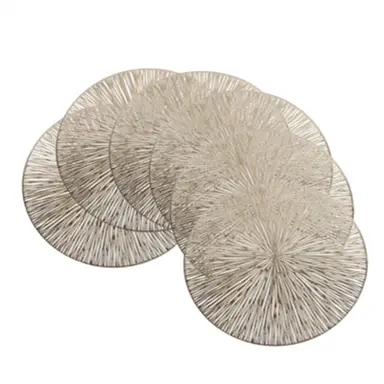 Set de 6 Sets de Table en PVC Motif Feux d’Artifice Dorés – Lavables, Résistants à la Chaleur et Faciles à Nettoyer, avec Sous-verres Inclus, Idéal pour Cuisine, Camping, Fête ou Mariage