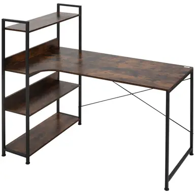 HOMCOM Desk Tall Shelves Rustic Brown/Black