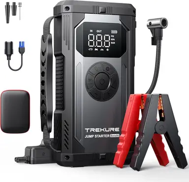 TREKURE Beta06 Car Jump Starter and Air Compressor Combination, 12V 360A Peak 600A, LCD Display, Emergency Power Bank, SOS Light, Operating Temperature Range -20℃ to 60℃