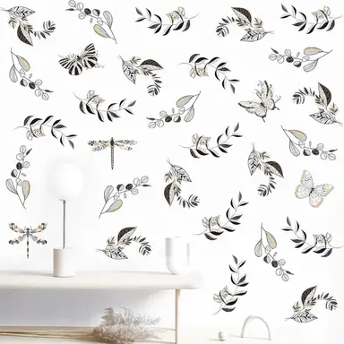 Butterfly Leaf Minimalist Wall Stickers, Self-Adhesive, Glass Door Wall Decoration, Bedroom Wall Stickers