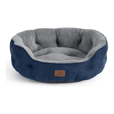 [Only 9,99 €] BEDSURE Haustierbett – einfarbig – runder Katzenlieger 51 x 48 x 15, Marineblau (SNavyBlue)