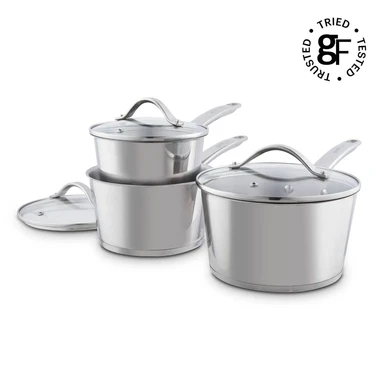 Good Food by Tower 3 Piece Saucepan Set with Lids, Induction Compatible, Stainless Steel