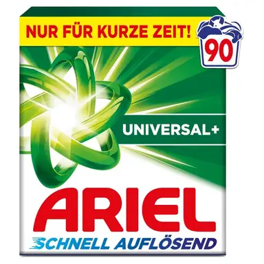 ARIEL Universal+ Vollwaschpulver, 90 Waschladungen (4,95kg), Schnelllösend, Flecken- & Geruchsentfernung