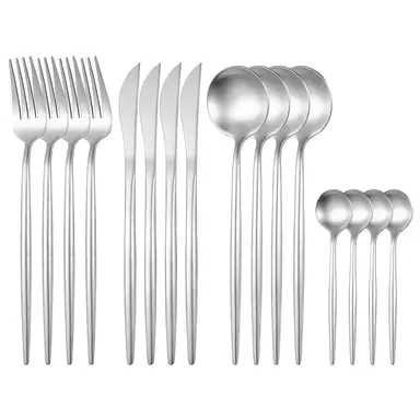 Fangyuan 16 Pieces Cutlery Set Silvery Stainless Steel with Knife, Fork, Spoon, High-Quality Stainless Steel Cutlery, Dishwasher Safe Kitchen Set PTY
