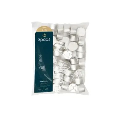 Spaas Tealights 8h Burn Time Unscented White 50pcs