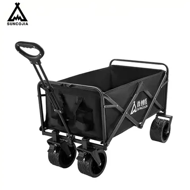 SUCOJIA Chariot pliable avec roues, pour plage, camping et sport, léger et portable, largeur extensible, tube d’acier épaissi, frein de roue, poignée intégré, résistance à la charge, noir/22 lb (environ 10 kg)