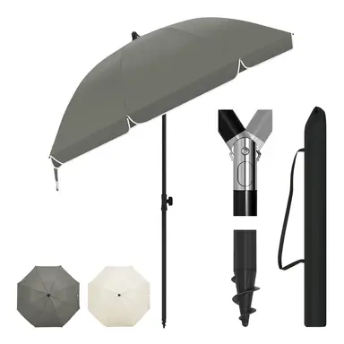 Laneetal Strandsonnenschirm 155 cm, Sonnenschutz mit UPF 50+ Schutz, tragbar, höhen- und neigungsverstellbar, Tragetasche, für Balkon/Garten/Strand, Dunkelgrau