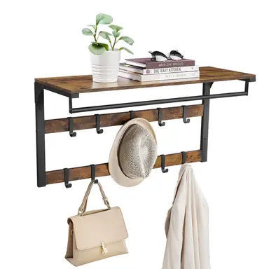 VASAGLE Coat Rack & Hanging Rail Wall Mounted Rustic Brown/Black