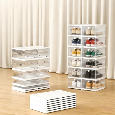 ochama x J.ZAO Schuhboxen - Schuhkarton für Schuhe bis Größe 44 - Schuhschrank ohne Montage  - zusammenklappbar - 12er Set