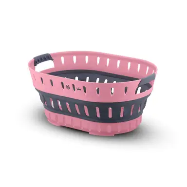 Swan x Lynsey Oval Collapsible Laundry Basket With Soft Grip Handles, 60Litre, Pink And Grey
