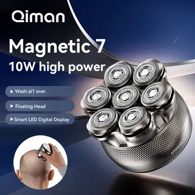 Qiman8010Pro Head Shavers for Bald Men 7D Floating Wet & Dry Electric Razor for Bald Heads with LED Smart Display & Type-C Charging for Hair/Face/Beard 150-day battery life three gears 10W