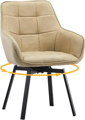 CLIPOP 360° Swivel Dining Chairs Cream Faux Leather Upholstered Kitchen Chairs without Wheels Ergonomic Office Desk Chair with Arms and Metal Legs for Home Restaurants 0407-s cream 55*45*82.5 cm