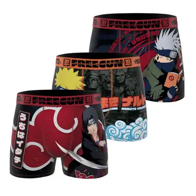 FREEGUN Lot de 3 boxers pour homme Naruto Classic rouge/noir/jaune/orange - Taille M