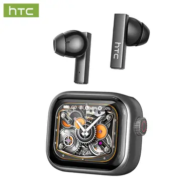 HTC NE40 KI-gestützte In-Ear-Kopfhörer, Bluetooth 6.0, mit LED-Display, High-Fidelity-HiFi-Audio, TWS True Wireless, Touch-Steuerung, wasserdicht, integriertes Mikrofon, geeignet für Büro, Sport, Studieren und Audioanrufe, Grau