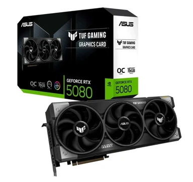 ASUS TUF Gaming GeForce RTX 5080 OC Edition 16GB GDDR7 Gaming-Grafikkarte (NVIDIA GeForce RTX 5080, 3,6-Slot-Design, PCIe 5.0, 2x HDMI 2.1b, 3x DisplayPort 2.1a, TUF-RTX5080-O16G-GAMING)