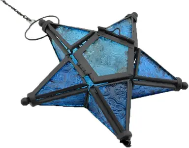White Label Blue Glass Star Lantern Hanging Ornaments Set of 1