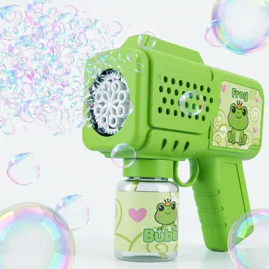 Kids Automatic Frog Bubble Gun - 360° Leak-Proof Bubble Machine with 8-Hole Design for 1000+ Bubbles Per Minute, Includes DIY Stickers - Summer Outdoor Toy for Toddlers, Birthday Party Gift for Boys and Girls