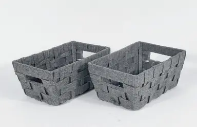 KEVAHOME SET OF 2 FELT WOVEN SMALL STORAGE BASKETS-GREY 10x7x4"H