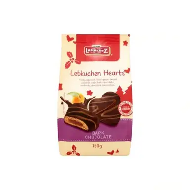 Lambertz Lebkuchen Dark Chocolate Christmas Hearts 150g