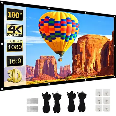 【Watch World Cup on Giant Screen for Full Thrill】XBJ 100 Inch Projector Screen 16:9 | HD 4K Foldable Anti-Wrinkle Double-Sided Projection Screen, 160° Wide Viewing Angle, Extra Long Ropes & Hooks for Quick Setup, Indoor/Outdoor Home Theater/Backyard Party Cinema
