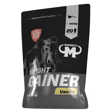 Mammut Nutrition Crash Weight Gainer Pulver Vanilla – 1,4 kg – 518 kcal/Shake für Gewichtszunahme – 80% Kohlenhydrate – 4-Komponenten Protein – Ideal für Ausdauer- und Leistungssportler