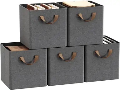 WOLTU Faltbare Aufbewahrungsboxen 5 Stück, Stoffboxen mit Griffen und Metallrahmen, Aufbewahrungswürfel für Wohnzimmer, Schlafzimmer, Arbeitszimmer, Mehrzweck, Grau, 26x26x26,5cm