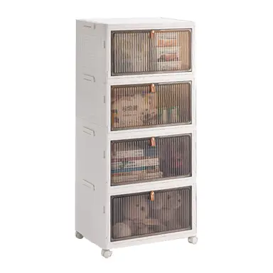 Vilscijon Armoire de rangement extra-large pliable 4 niveaux - Boîte de rangement empilable pour snacks, livres, chaussures et plus, idéal pour la chambre et le bureau