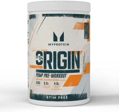 MyProtein Origin Pre Workout Stim Free Orange Mango Soda Pre-Workout Energy Support Powder - 30 Servings