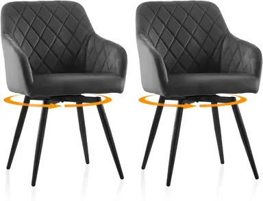 CLIPOP Dining Room Chairs 360 Swivel Seat with Arms Velvet Upholstered Kitchen Chair Set of 2 Metal Legs Armchairs for Living Room Bedroom Office 0558 velvet grey 54.5*60*84 cm