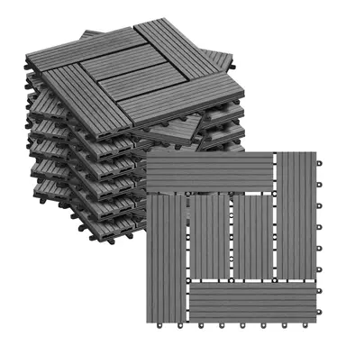 Woltu 22 Stück WPC Terrassenfliesen Holzoptik hellgrau, Fliese Klicksystem Terrassendielen Bodenfliese Klickfliese (2 m²)