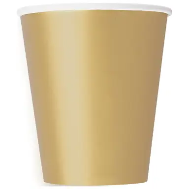 Unique Party Paper Cups, Gold, 266ml, 14 Pack