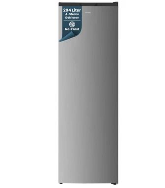 homeX FSN2041E-S Gefrierschrank – 204 Liter Nettokapazität, 4-Sterne-Gefriertruhe, freistehend, Temperaturregelung, Super-Frost-Funktion, leise, 39 dB, Silber [Energieeffizienzklasse E]