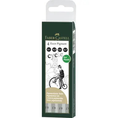 Faber-Castell Ecco Pigment Fineliner, Black, Wallet of 4 (0.1 0.3 0.5 & 0.7mm)