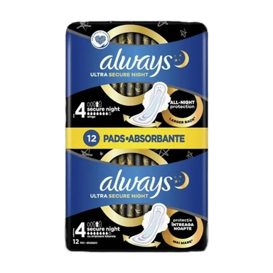 Always Ultra Secure Night - 12 serviettes, 4 gouttes