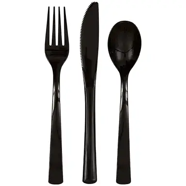 Unique Plastic Cutlery, Black, 18 pack