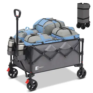SUNULA Chariot Pliable de Plage 120KG Transport Repliable 4 Faces, poignée à déclic & Roues Tout-Terrain Freins 150L, GRIS