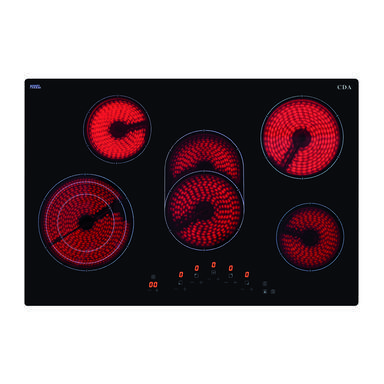 CDA HC7621FR 77cm Five Zone Ceramic Hob, Frameless Black Glass