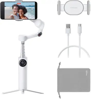 Insta360 Flow 2 White, Gimbal for Smartphones – Foldable AI Smartphone Gimbal, AI & Multi-Person Tracking, Integrated Tripod/Selfie Stick, Remote Control, for iPhone/Android, Travel