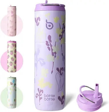 Bottle Bottle Insulated Stainless Steel Water Bottle 750 ml with Straw, Lid & Handle - Leak-Proof, BPA-Free, Double Walled - Ideal Water Bottle for Sports, Travel & Fitness (Purple Grown)
