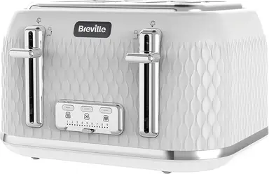 Breville Curve 4 Slice Toaster, High-Lift, Wide Slots, Textured, White & Silver Chrome - VTT911