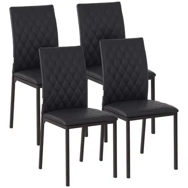 HOMCOM Dining Chairs Set of 4, PU Leather Upholstered Accent Chairs with Metal Legs for Kitchen, Black