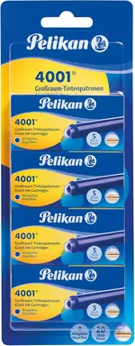 Pelikan 330894 Tintenpatronen 4001®, Packung mit 20 (4 x 5) Großraumpatronen, Königsblau