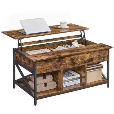 VASAGLE Coffee Table Lift Up Rectangle Rustic Brown/Black