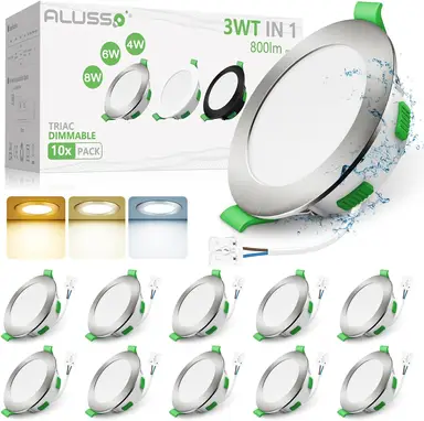 ALUSSO Spots encastrés LED 230 V réglables 68 mm - Spots plats LED 3W 4W 6W 8W 3CCT 3000K - Blanc chaud 4000K, blanc neutre 6500K, blanc froid IP44 - Lumières encastrées pour salle de bain/cuisine/salon