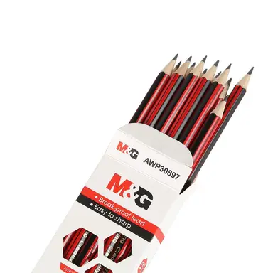 M&G HB Pencils, 12 Pack Pre-Sharpened Wooden Graphite Pencils, Hexagonal School Pencils for Writing, Drawing, and Office Use, Red and Black Striped