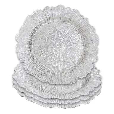 Maison by Premier Set of 4 33cm Dia Silver Finish Reef Charger Plates