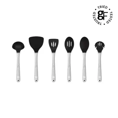 Good Food by Tower 6 Piece Silicone Utensil Set, Stainless Steel, Black