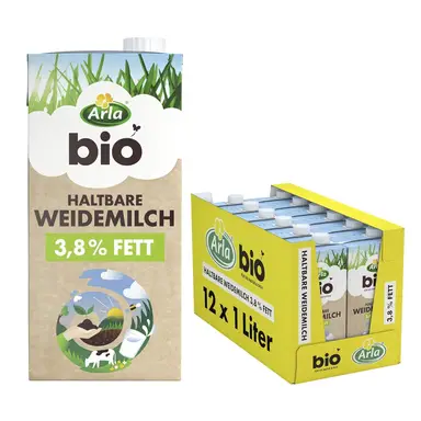Arla Bio-Weidemilch, haltbar, 3,8 % Fett, 12 x 1 l