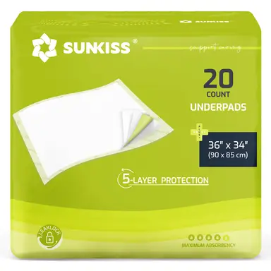 SUNKISS TrustPlus Inkontinenzunterlagen, 90 x 85 cm, Einweg, saugfähig, Baby-Wickelunterlagen, 20 Stück, 1er-Pack